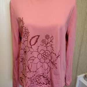 TALBOTS SIZE XL PETITE. Floral Pink Long Sleeve Top